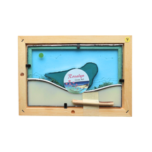 Load image into Gallery viewer, Wooden frame with a glass panel featuring a shark design and 'Rosalyn Glass Art' label.